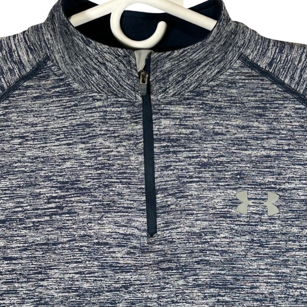 Under Armour Mens HeatGear Quarter Zip Pullover Navy Space Dye Heathered Large